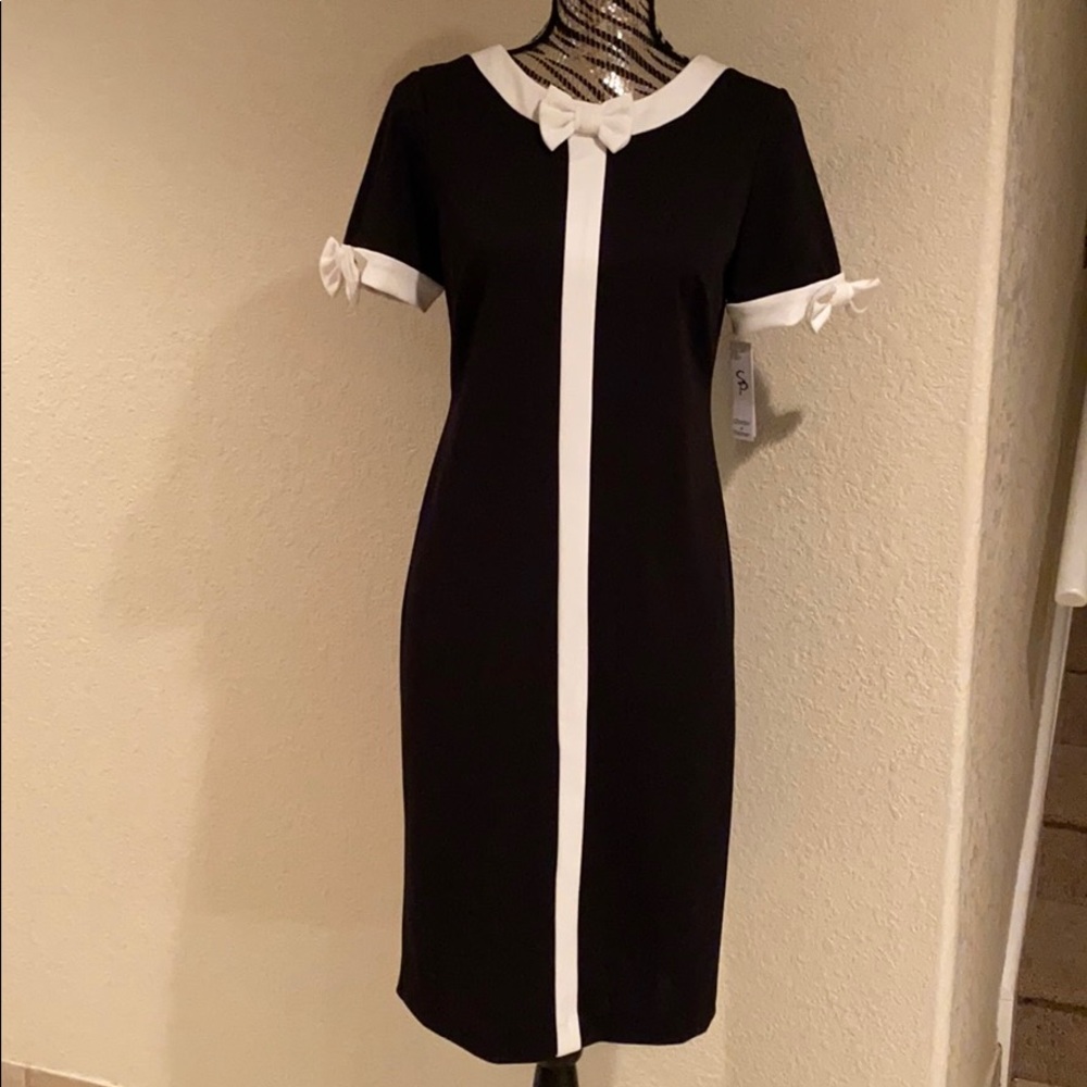 Black & White Sheath Dress with Bow Detail